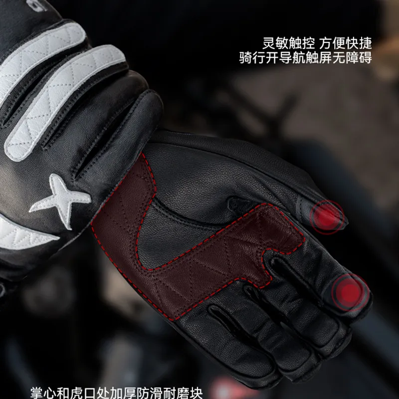 Goat Leather Motorcycle Racing Gloves Men Touchscreen Biker Glove Black Genuine Leather Non-slip Motorbike Moto Riding Gloves