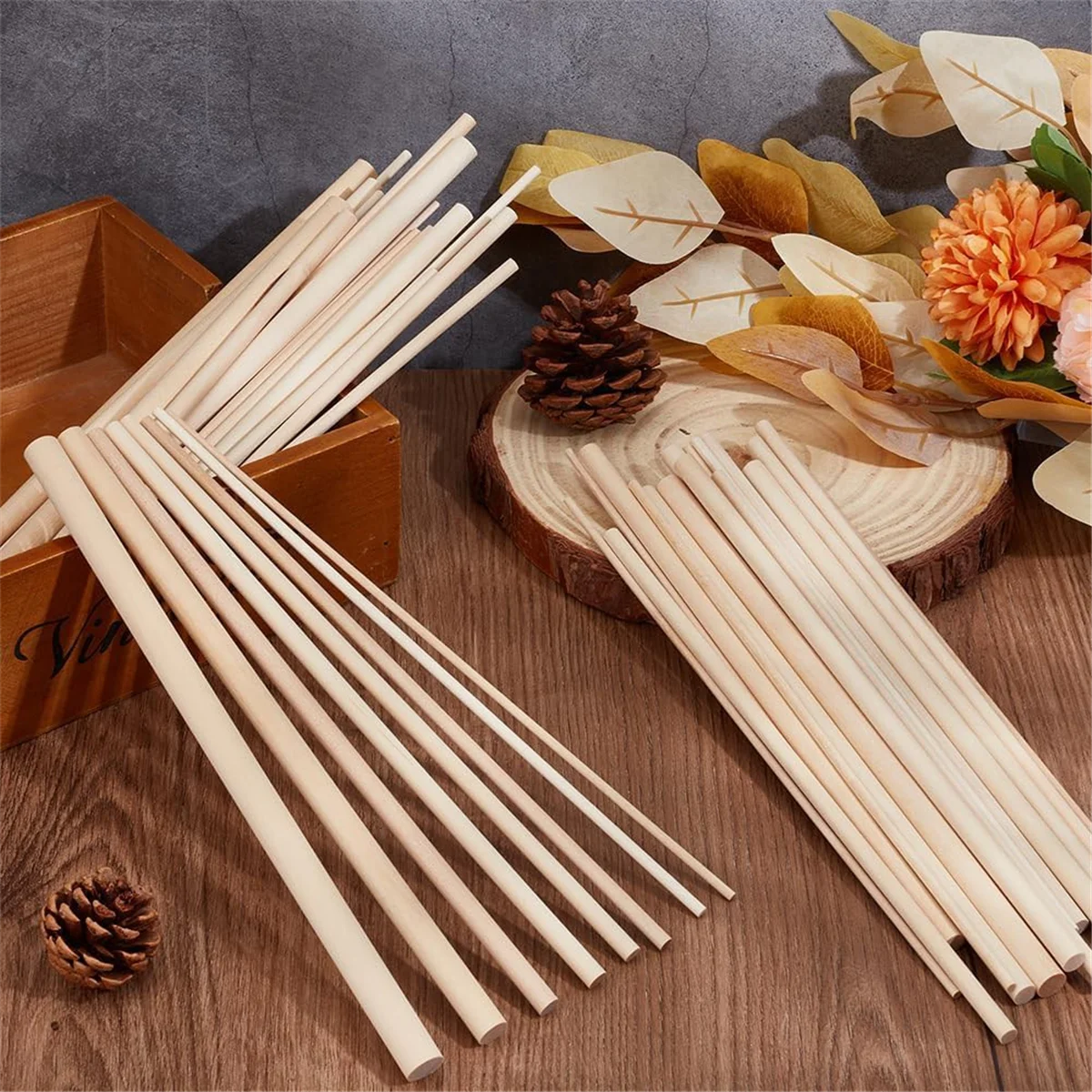 42Pieces Wooden Dowels Various Sizes Round Dowel Rods Beech Wood Sticks Kit Unfinished Wooden Hardwood Sticks DIY Crafts