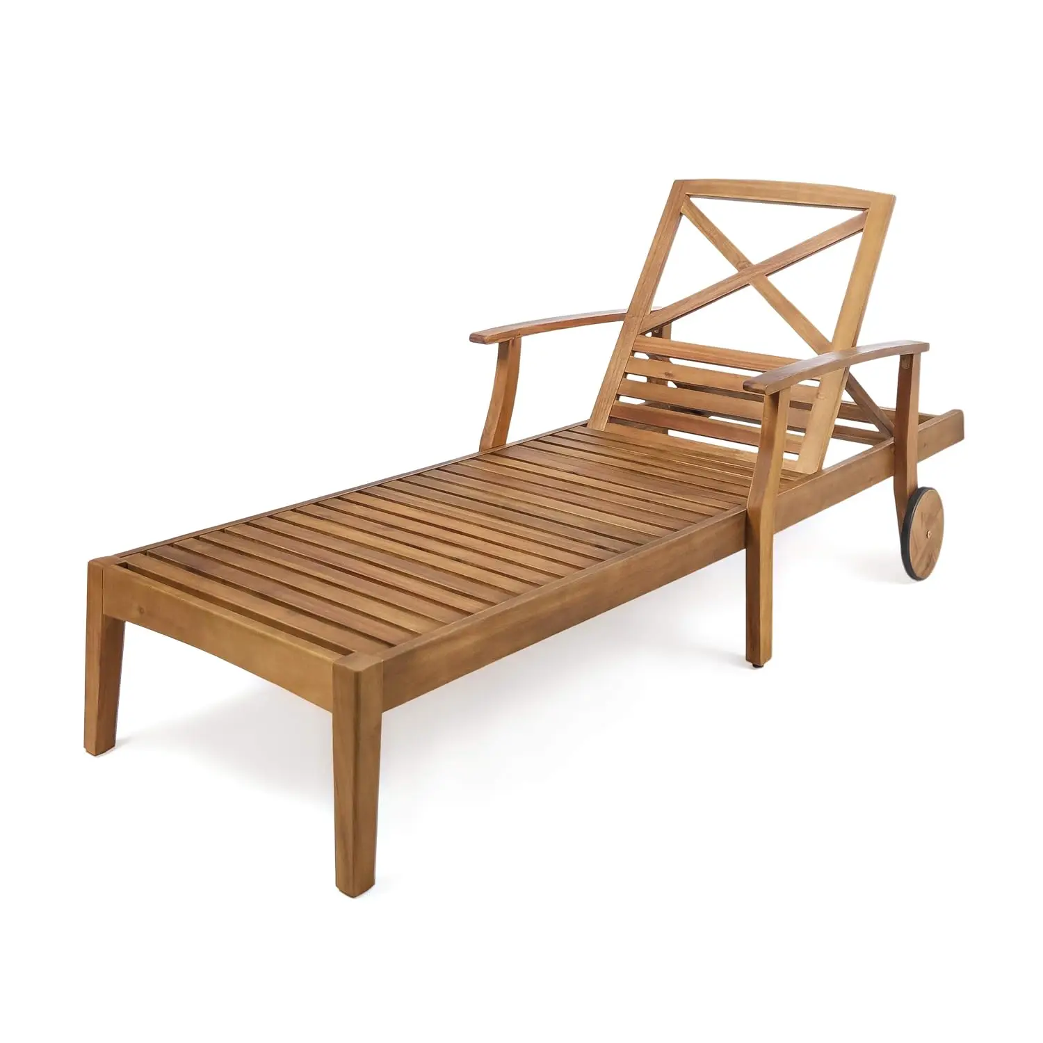 Outdoor Teak Finished Acacia Wood Chaise Lounge, Customized