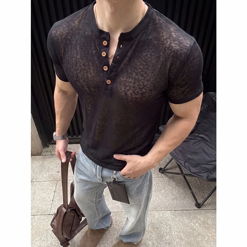 Mens Slim Lightweight Fitness Short Sleeve T Shirt Summer Streetwear Fashion Breath Nightclub Gym Casual City Boy Activewear
