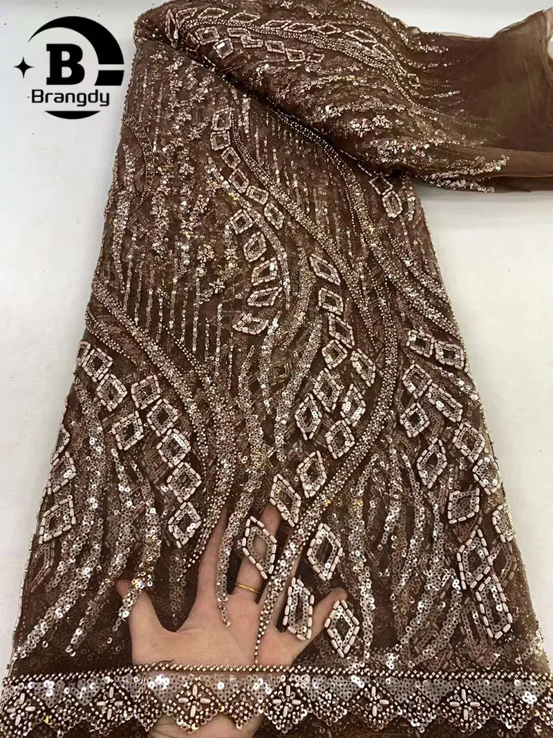 Fashion African Beaded Lace Fabric 2024 High Quality Lace Nigeria Groom Lace Fabric French Sequin Lace Fabric For Party Dress