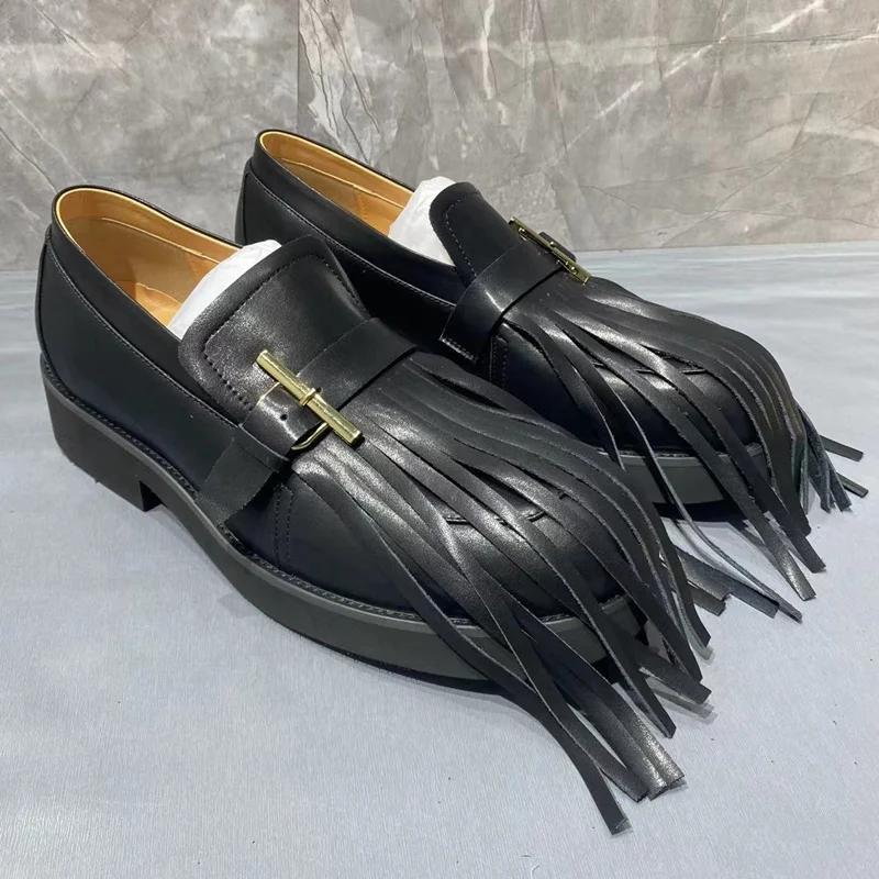 Italian Black Dress Shoes Men Tassel Loafers Luxury Handmade Leather Casual Shoes Slip On Mens Party And Banquet Shoes