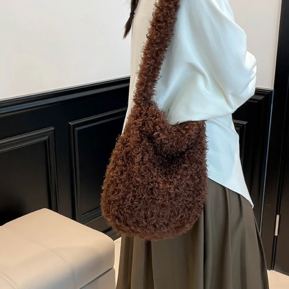 

Cute Faux Fur Fuzzy Tote Bag Large Soft Shoulder Bag Fluffy Underarm Bags Women