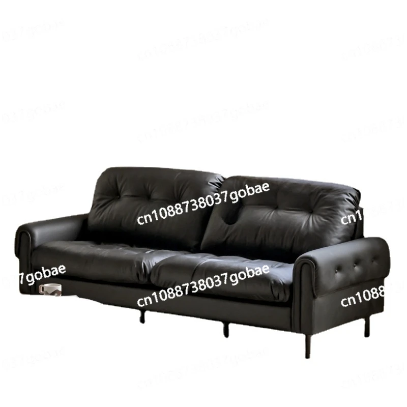 L'm'm Modern Minimalist Three-Seat Black Leather Sofa Nordic Small Apartment Straight Row Soft Bag Sofa