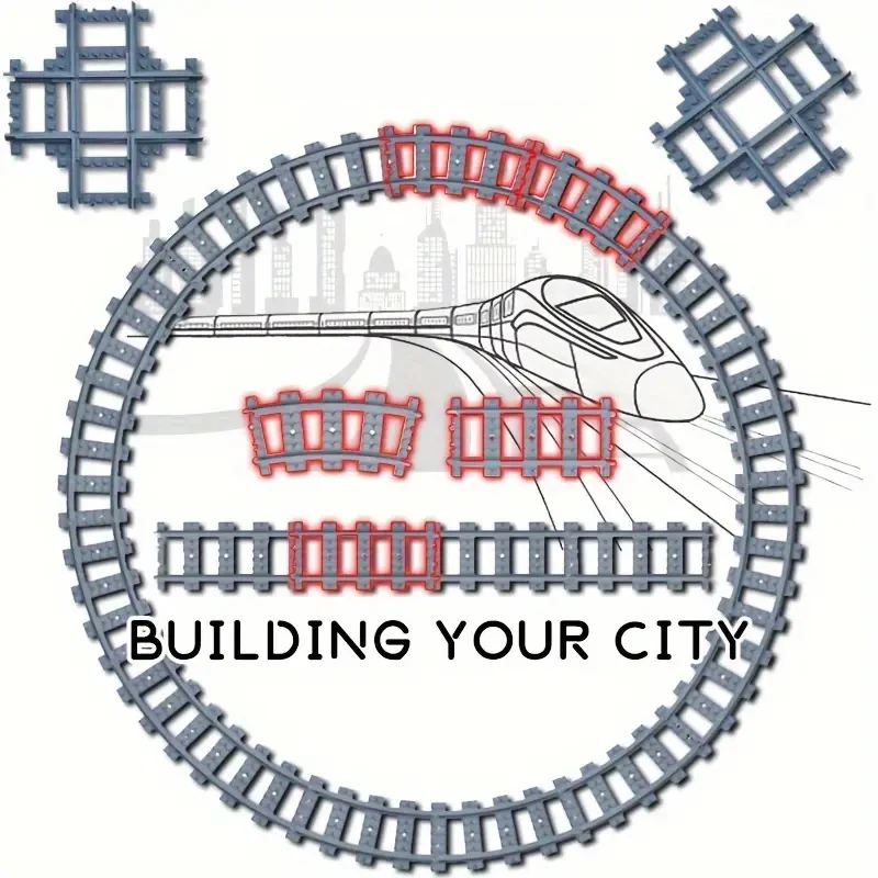 24PCS City Train Tracks Rail Straight Curved Crossing Rails Building Blocks Bricks Flexible Track Compatible with Major Brand