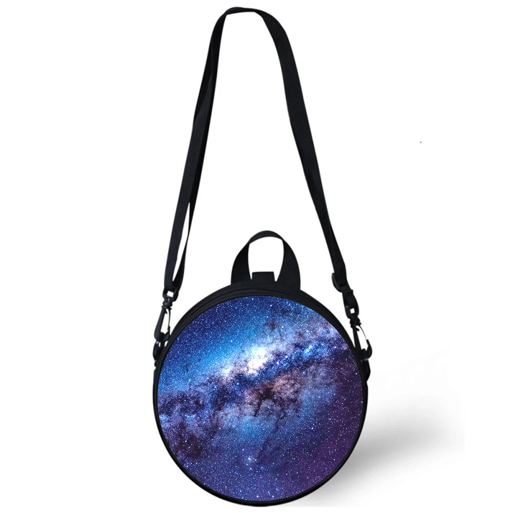 Céu estrelado visão noturna paisagem criança saco de jardim de infância impressão 3d sacos de ombro para a escola feminina mini bagpacks redondos rugtas saco