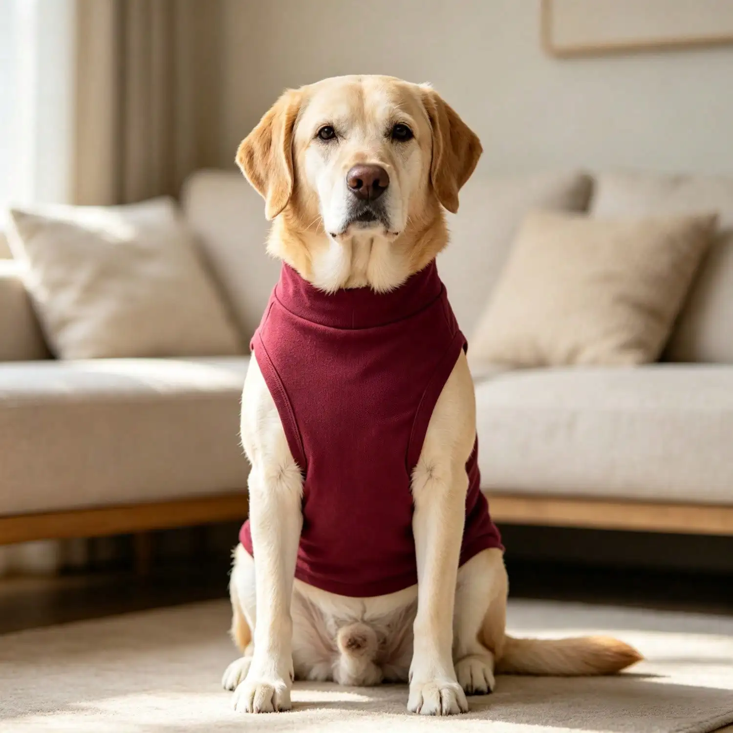 Ärmelloses Rollkragen-Hundeweste für große Hunde, weiche Strickkleidung für Haustiere mit niedlichem Bären-Applikationsaufnäher, warmes Hausoutfit – Detail 2