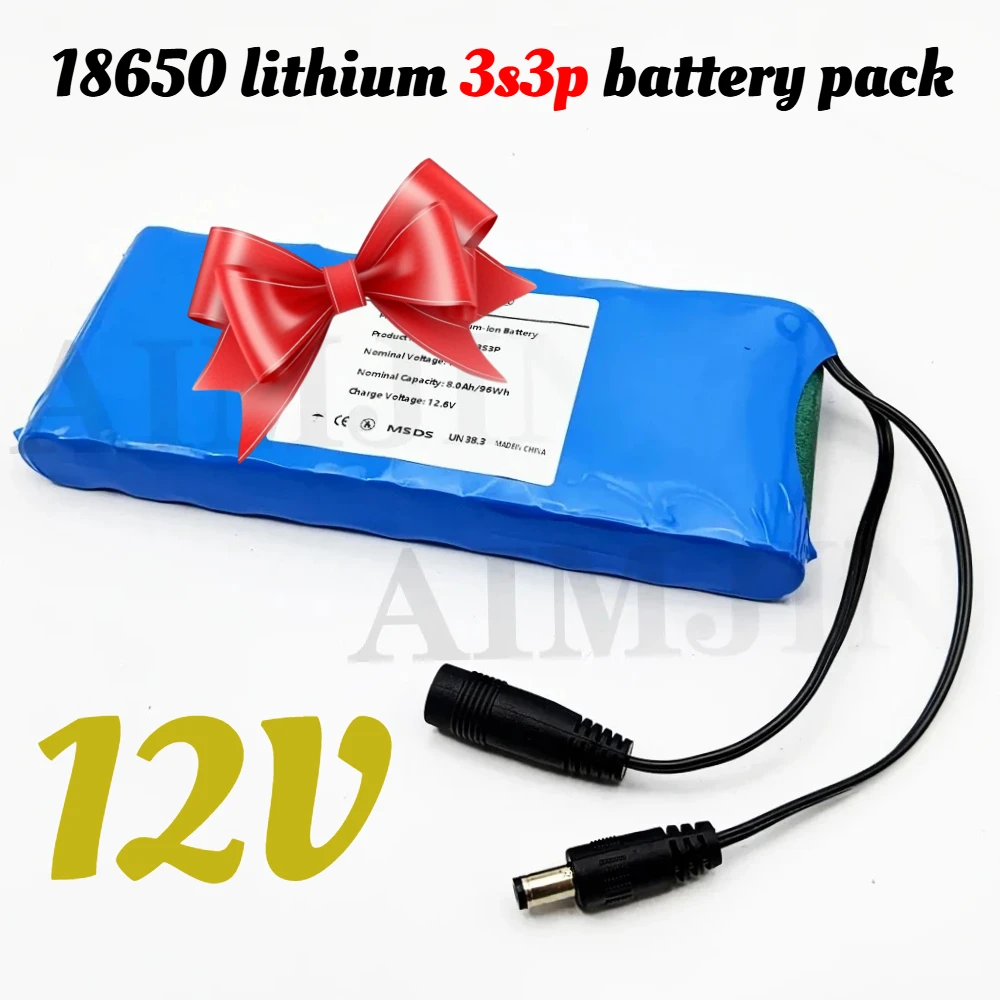 12 V 8 Ah 3S3P Akku wiederaufladbarer Lithium-Ionen 18650 12 V 8000 mAh DC 12,6 V große Kapazität mit BMS