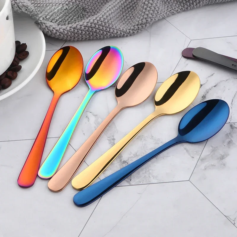 

Stainless Steel Colorful Mini Teaspoon Luxury Rose Gold Tea Spoon Small Silver Scoop Mirror Tablespoon Tableware For Party