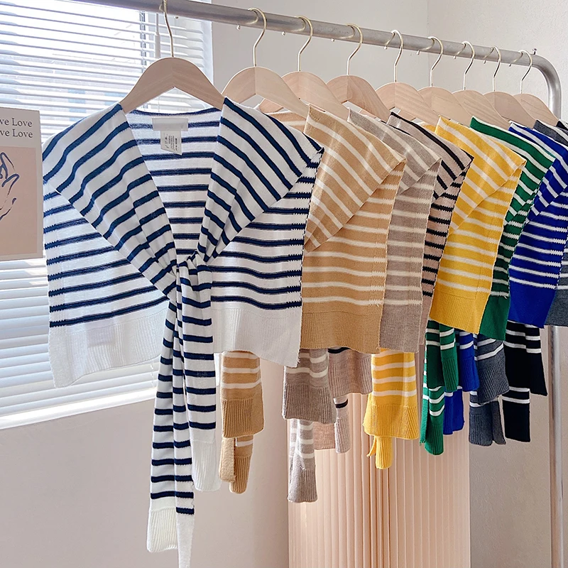 

Striped Knitted oulder Wrap Scarf Women's Lightweight Fake Collar Ne Support Spring Autumn Summer Trendy Faion Accory