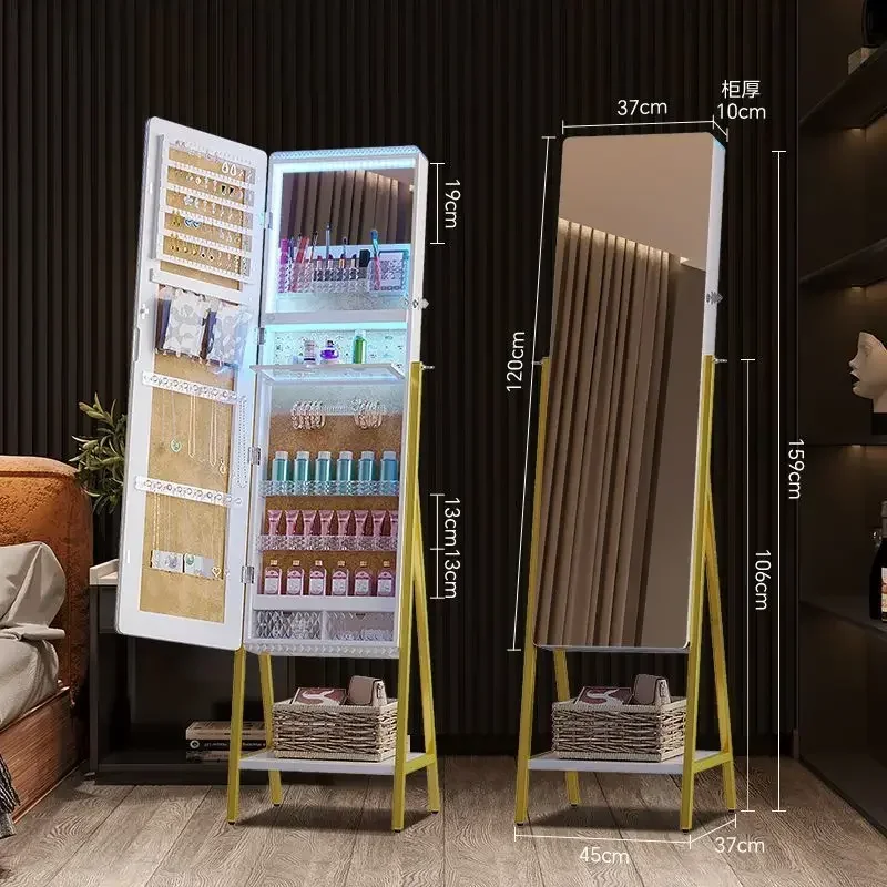 Jewelry Cabinet with Mirror Full Length Mirror Large Capacity Jewelry Organizer Armoire Floor Standing Mirror with Back Storage