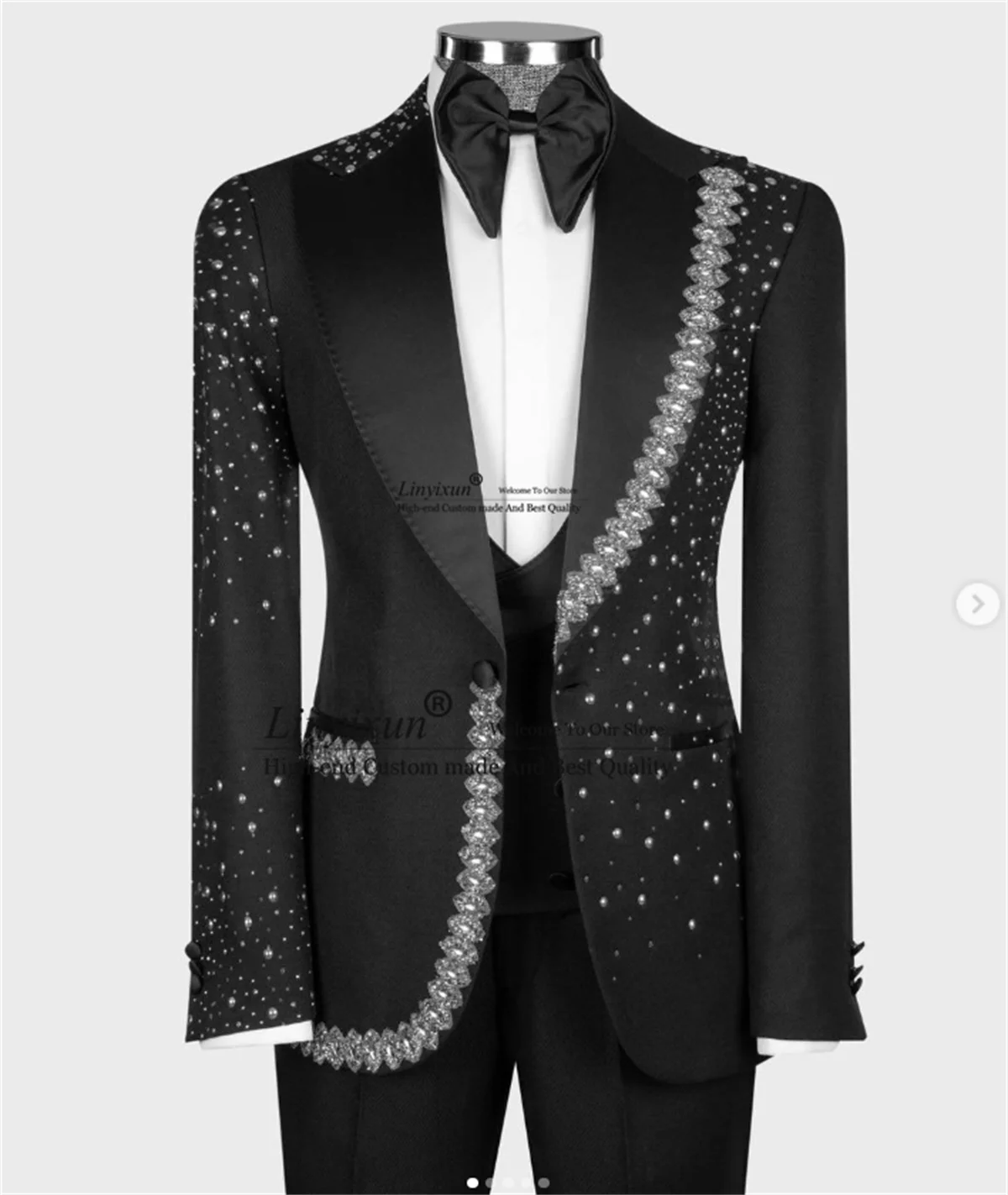 

High End Diamond Rhinestons Tuxedos Men Suits Customized 3 Pieces Sets Groom Blazers Slim Fit Wedding Party rajes para hombre