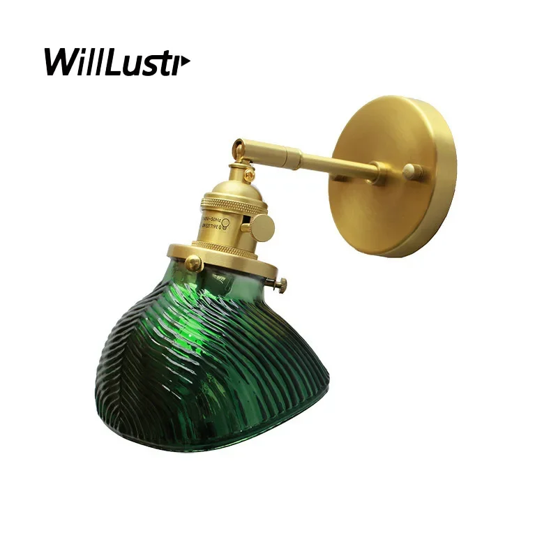 Nordic Green Glass Wall Lamp Light Brass Retro Wall Sconce Porch Corridor Restaurant Hotel Bedside Exquisite Vintage Lighting