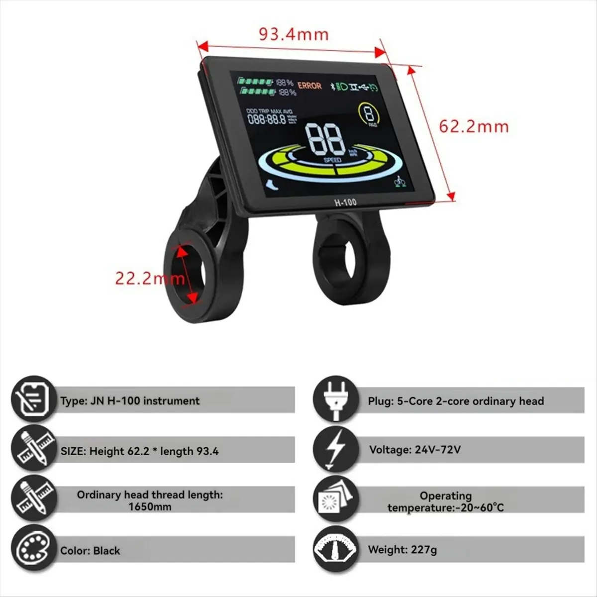 workjob High-Power Motors Lithium-Ion Power-Assisted Conversion Parts H-100 Color Screen Meter with 60A Three-Mode Sine Wave Kit