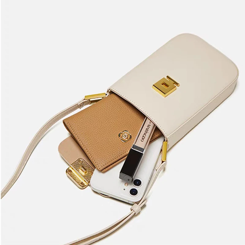 Genuine Leather Phone Cross Body Bag Luxury Brand Fashion Buckle Shoulder Bag Large Capacity Cowhide Customized Mini Phone Purse