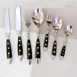 Steel Western Food Tableware Set Three Nails Knife, Fork and Spoon Practical Bakelite Black Handle Stainless  Knife