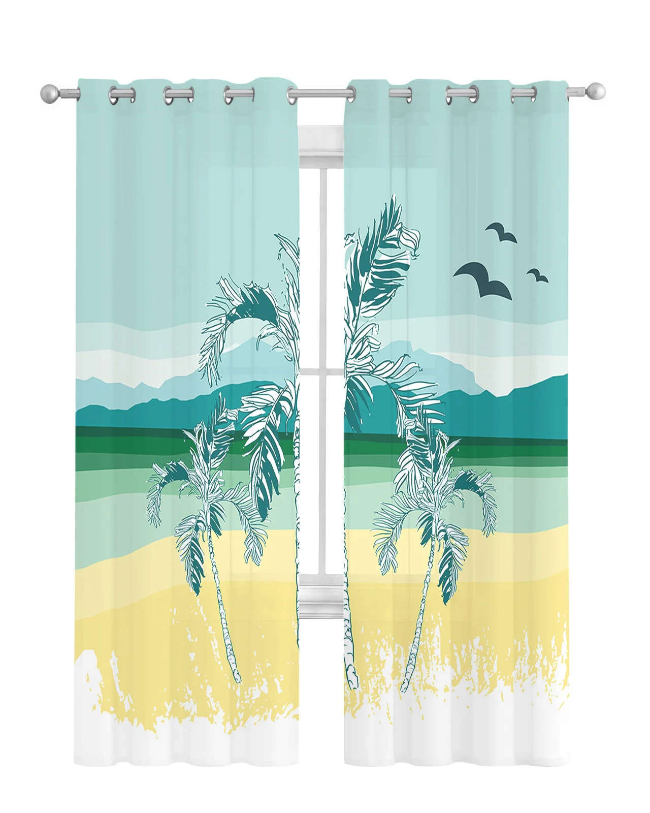 Coconut Tree Seaside Seagull Curtain Tulle Curtains For Living Room Kitchen Window Treatments Voile Curtains