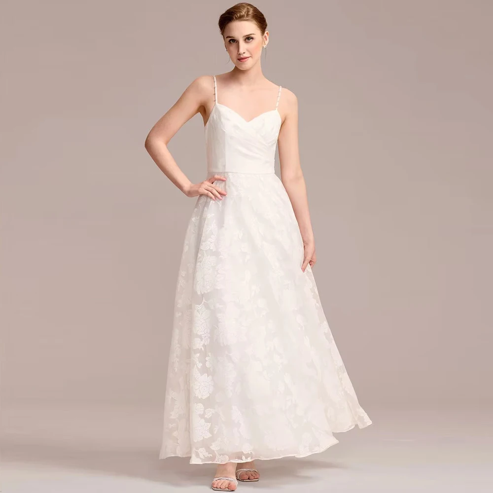 

BAZIIINGAAA Spaghetti Strap Sweetheart Floral A-Line Floor-Length Bridal Dress Wedding Dresses