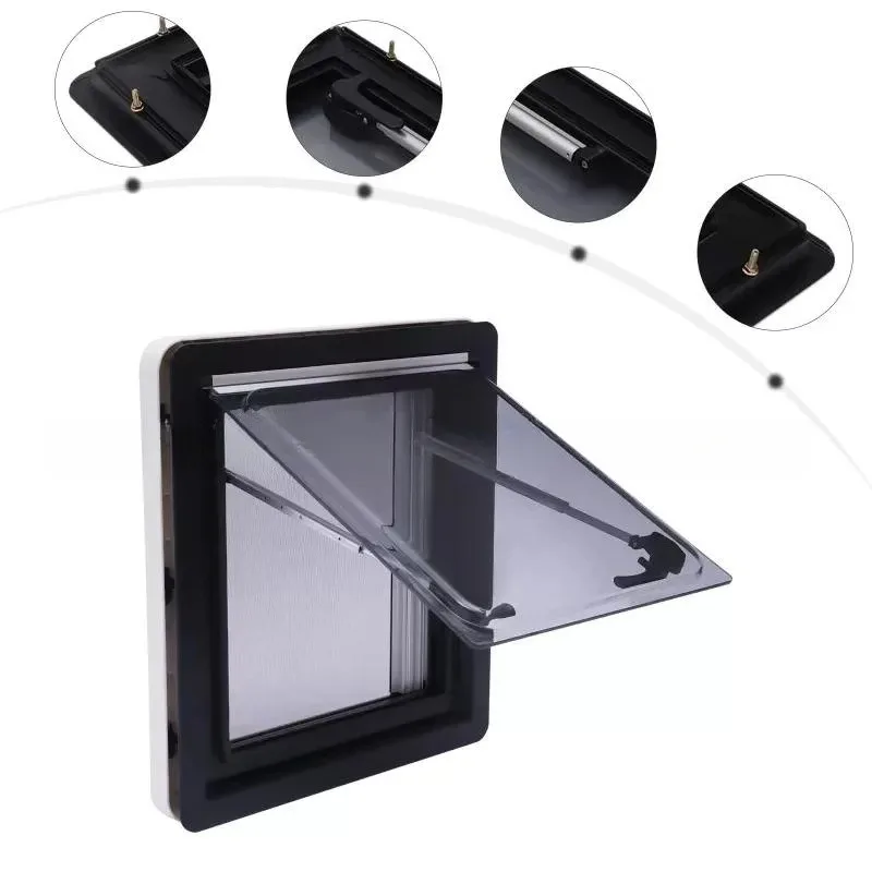 Aluminum RV Outward Opening Window Right Angle Camper Window With Mosquito Net And Shade Curtain For RV Conversion