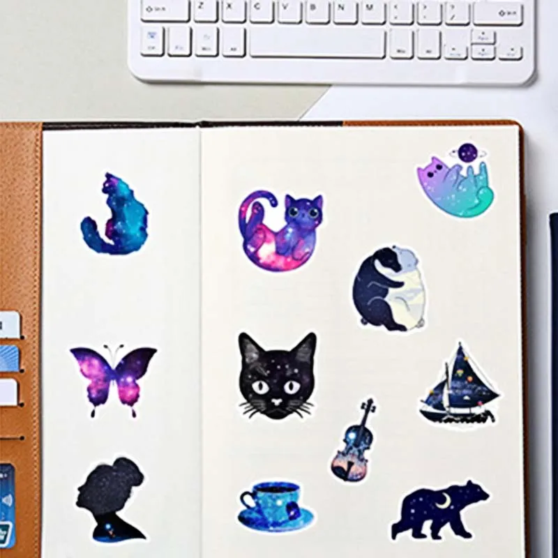 Waterproof Animals Adesivos para Crianças, Starry Sky Graffiti, DIY, Personalidade, Telefone, Guitarra, Laptop, Mala, Etiqueta do copo, Brinquedo, 50Pcs