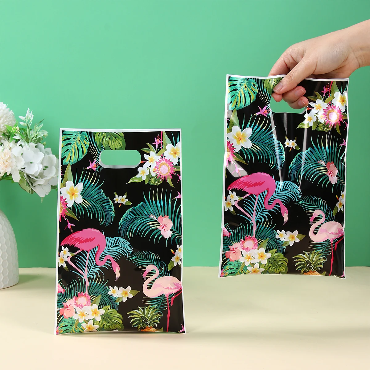 Hawaiian Flamingo Handy Gift Bag Summer Beach Birthday Party Decorations Kids Favors Candy Cookie Bag Hawaii Luau Tropical Party