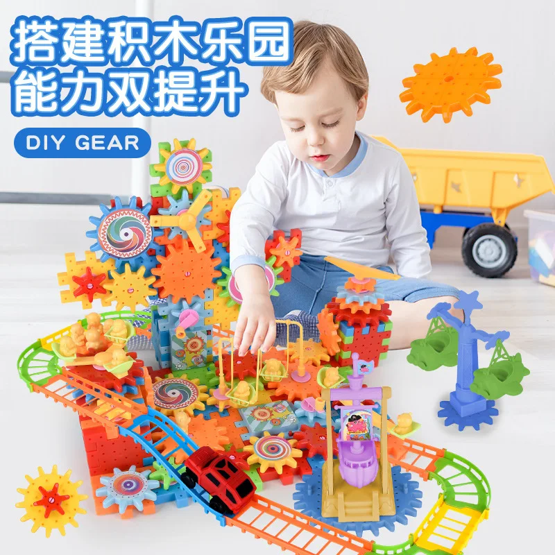 Electric Gears 3D Airplane Puzzle Model Building Kits Plastic Brick Block Educational Toys for Kids Children Blocks Building Toy