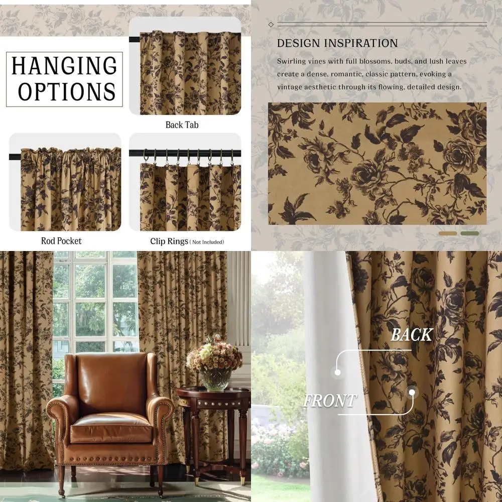 

Винтажные гирчично-желтые бархатные шторы с цветочным принтом, длина 96, термоизолированные, комплект из 2 панелей для домашней конфиденциальности