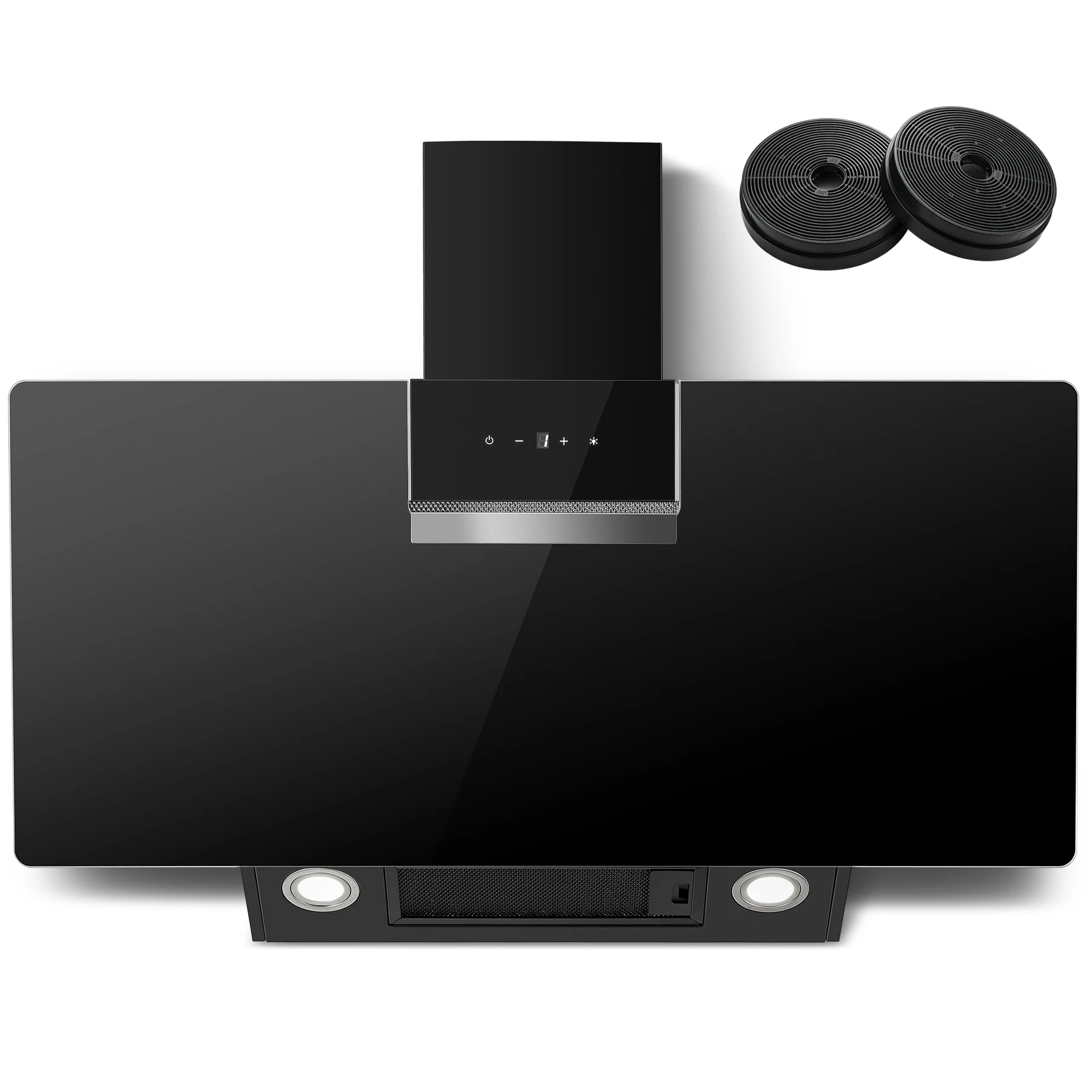 Campana extractora montada en la pared de 90 cm 800 m3/h A+++ Control táctil LED, vidrio negro - opción de recirculación/escape