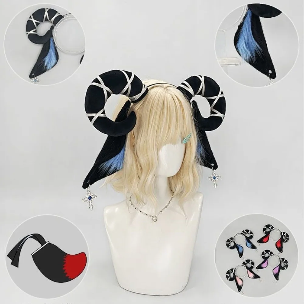 Furry Cute Devil Goat Horn Headband Plush Soft Sheep Ears Hair Band Creative Black Cosplay Headwear Lolita Accessories