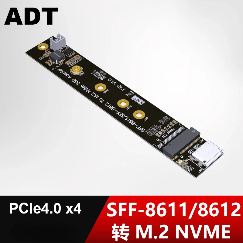 Karta rozszerzeń ADT SFF-8611/8612 do M.2 NVMe M-key SSD F9934/F4D Gen4 64 Gb/s jest do tyłu kompatybilna z Gen3