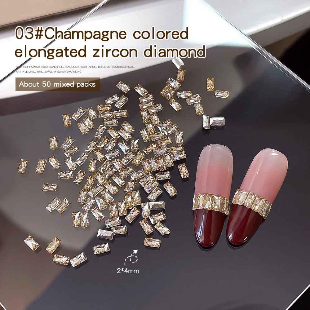 KANIU 50/100 Stück 5A 2*4mm 1,5*3mm Champagner Weiß Transparent Flache Rückseite Baguette-Strass Rechteckige Zirkonia Nagel-Charms – Detail 7