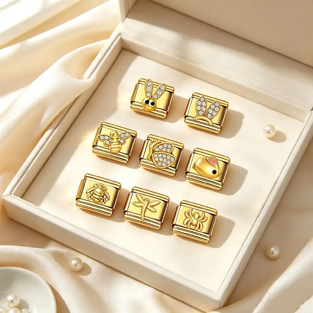 GEMOSA Glänzende, niedliche Hasen-, Bienen- und Spinnen-Verbindungsperlen aus Edelstahl, passend für 9-mm-italienische Charm-Armbänder, Damen- und Herrenschmuck – Detail 1