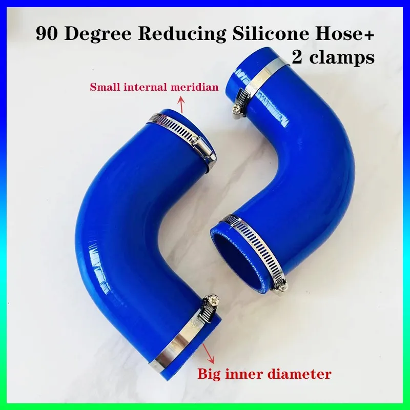 Blue 90 Degree Reducer Silicone Flexible Hose Variable Diameter Silicone Flexible Hose For Air Intake High Pressure with 2 clamp