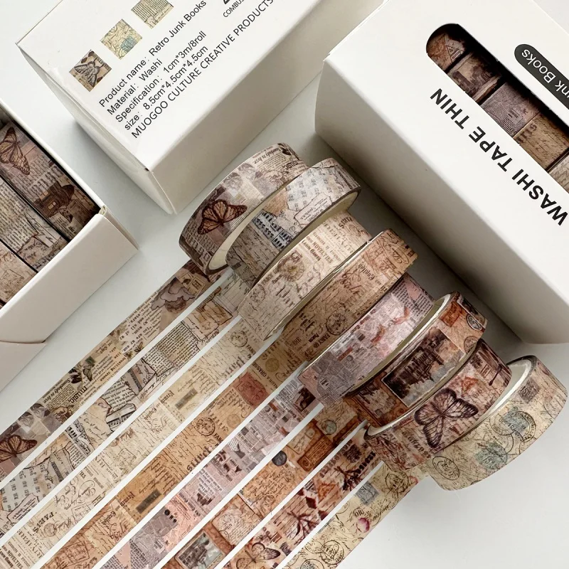 

8 Rolls Per Box Vintage Floral Tape Set Diy Decoration For Accounts Magazine Decoration Student Stationery Gifts