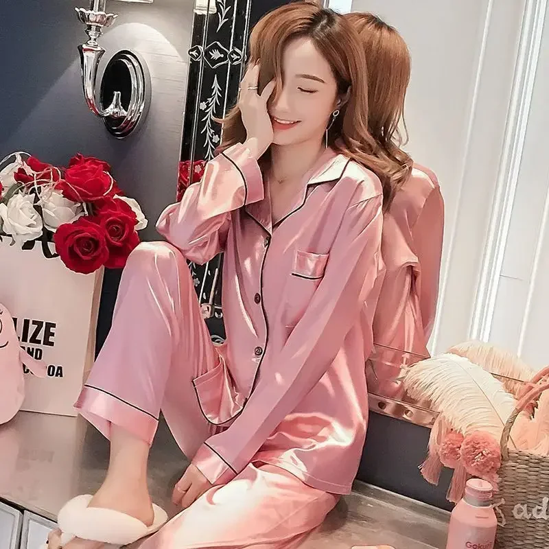 Women Silk Satin Pajamas Pyjamas Set Sleepwear Pijama Couple Pajamas Suit Dropshipping Sales Loungewear Women