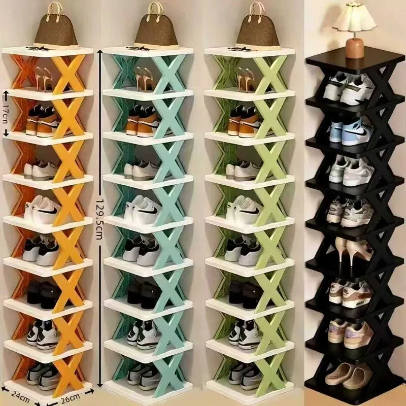 1Set Removable Vertical Shoe Rack 2-9Layer Saving Space Layered Shoe Cabinet Anti-drop Stackable Shoes Storage Organizer Doorway