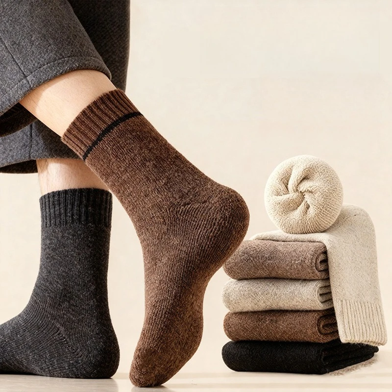 6 Pairs Wool Thick Socks for Men and Women Warm Mid-Calf Socks Casual Fall Winter Fleece-Lined Thickened Cashmere Long Socks Set