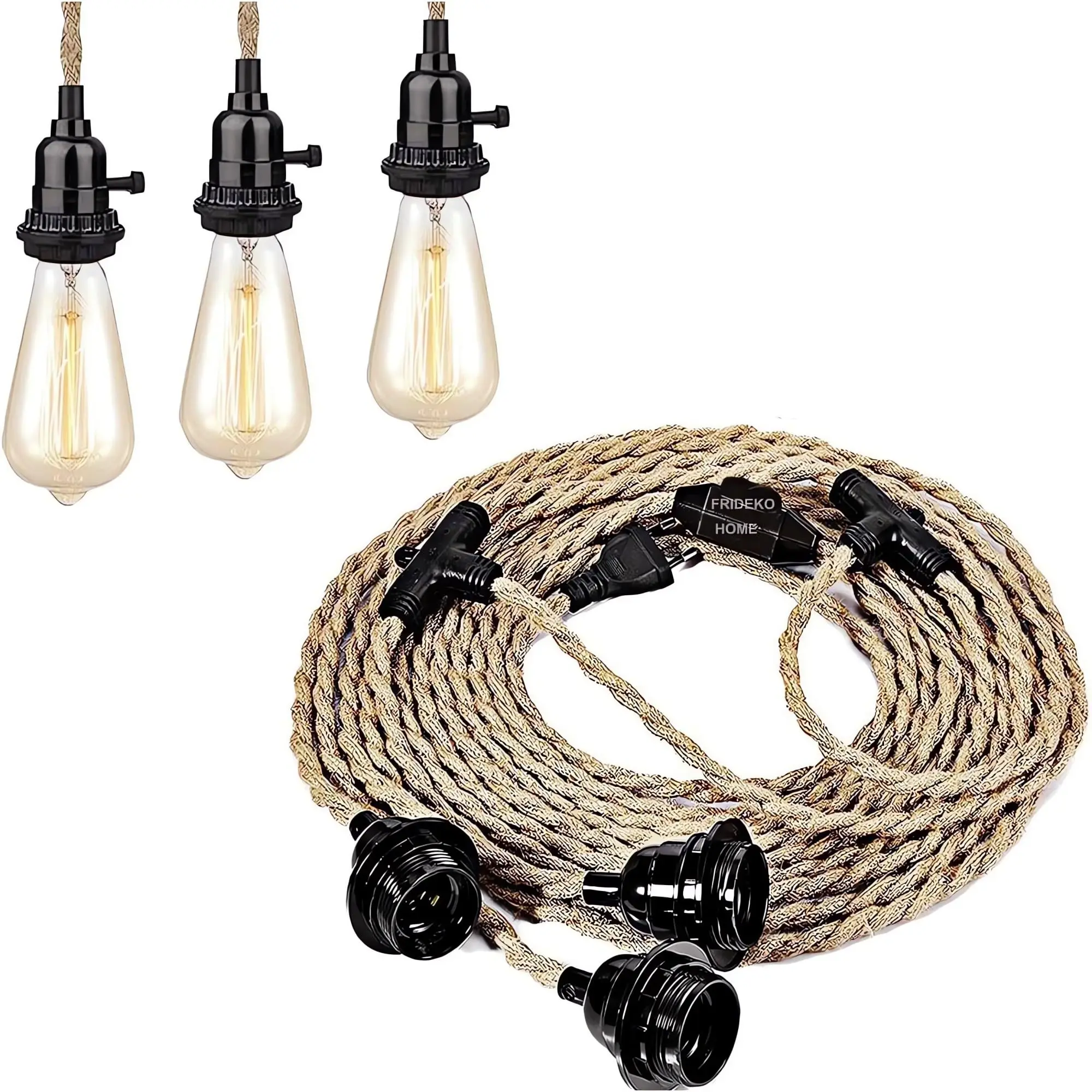 6.8M 4.5M Vintage Hemp Rope LED Pendant Light Retro E27 Industrial EU Plug Droplight Holder Dining Room Cafe Kitchen Home Decor