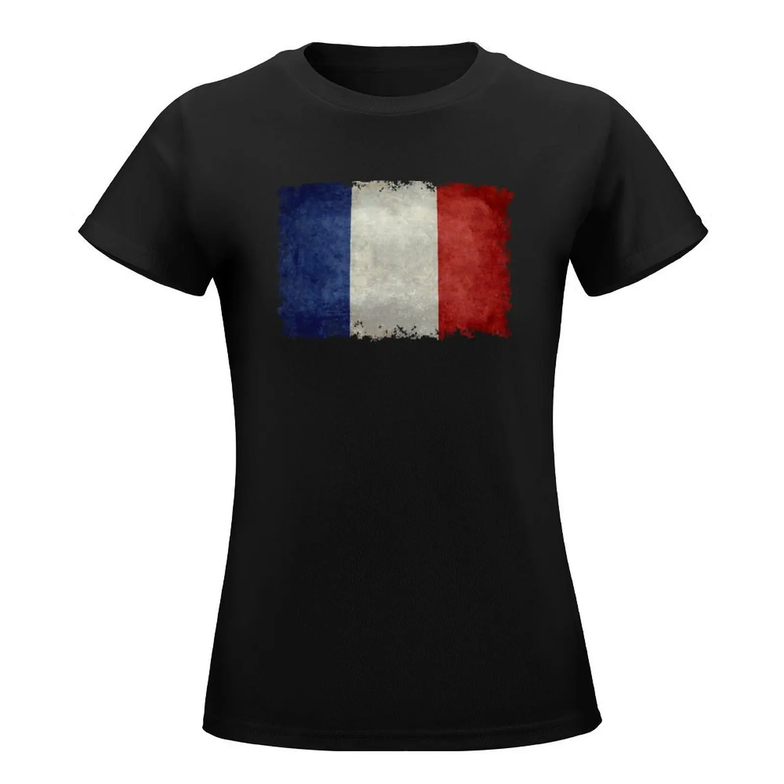 French Flag of France in grungy T-Shirt vintage clothes plain korean fashion Women clothes