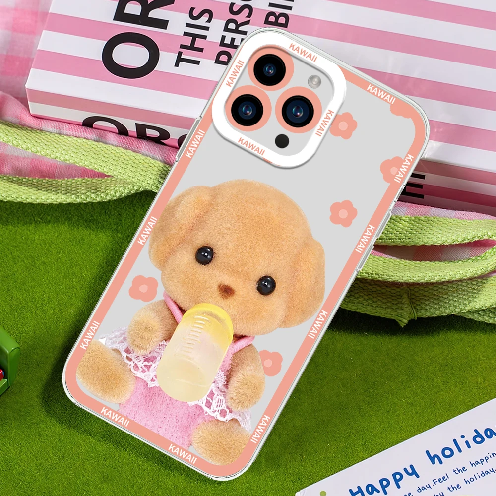 Cute S-Sylvanian F-Families Dog For iphone 11 12 13 14 15 16 Mini Plus Pro Max Transparent Shell