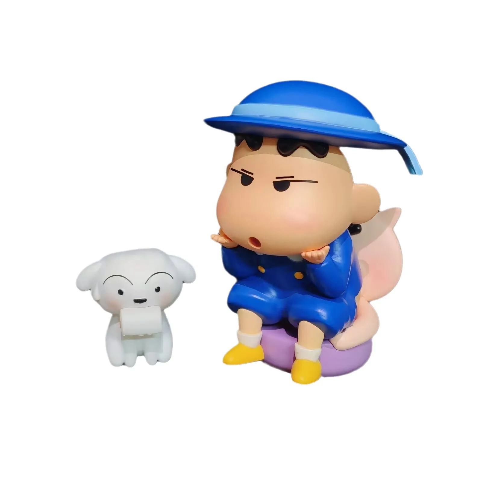 Crayon Shin-chan Sitting on Toilet Collectible Figure - Funny Creative Gift with Shiro and Pig Statue Model