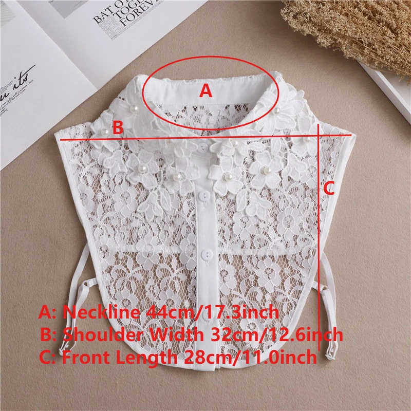 Collar falso bordado blanco para mujer, chal para hombros, cuello de camisa desmontable, cuello falso de encaje, solapa, accesorios para blusa