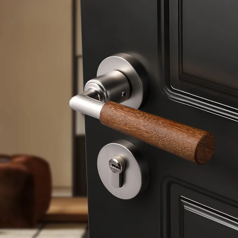 Mid Ancient Style Bedroom Door Lock Home Room Interior Door Handle Walnut Retro Magnetic Suction Chinese Style Door Lock