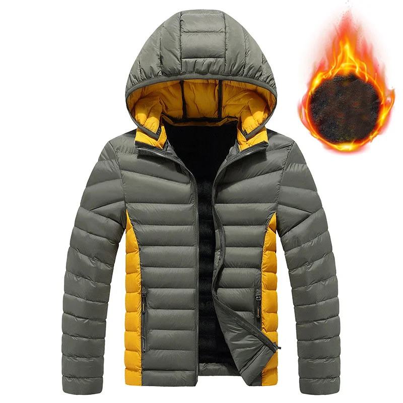 

Winter Men's Hooded Thicken Fleece Jacket Warm Parkas Outdoor Windproof Down Padded Cotton Coat Men
