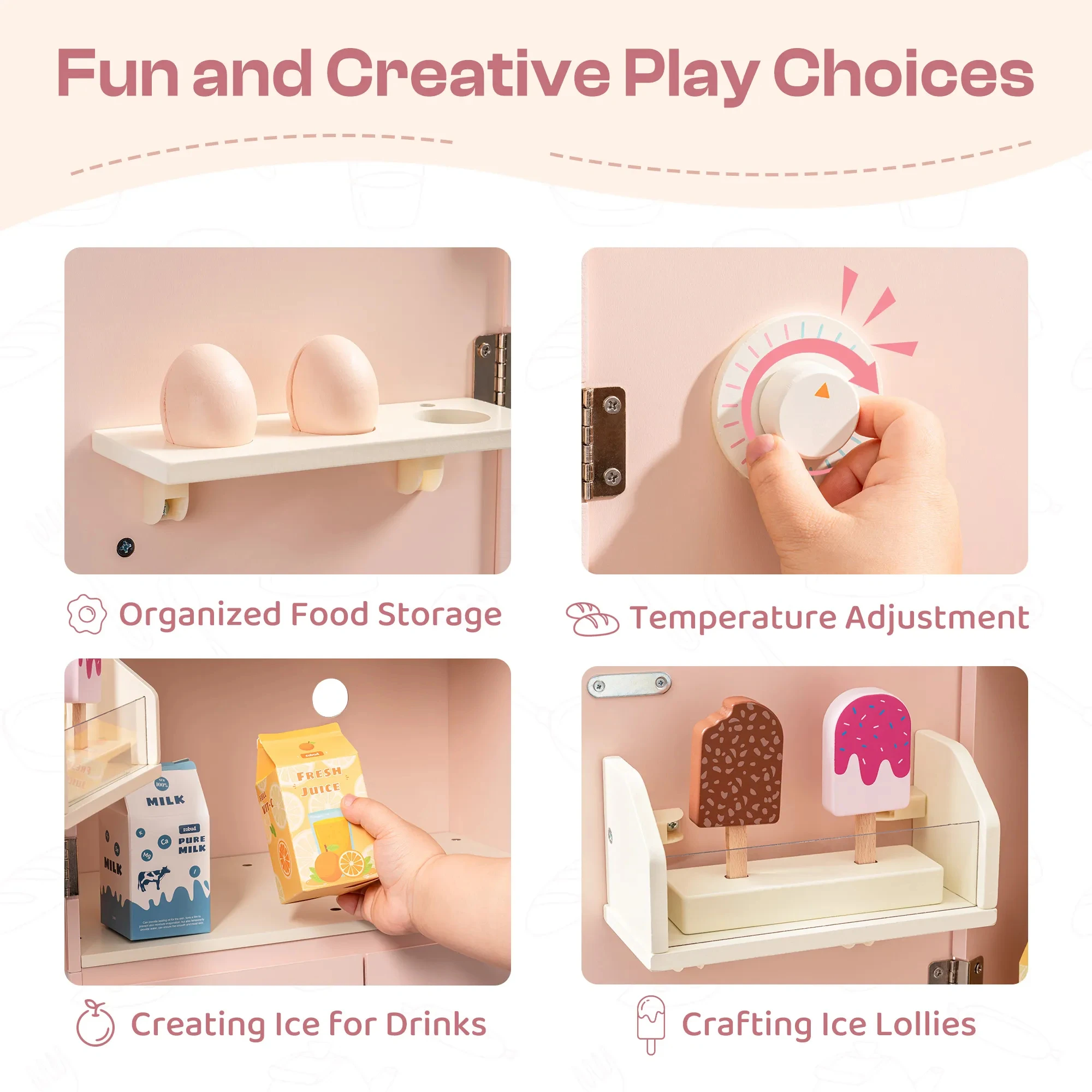 ROBUD – ensemble de jeu de cuisine en bois pour enfants, série rose, jouet Montessori, ensemble de jeu de simulation pour enfants âgés de 3 ans et plus