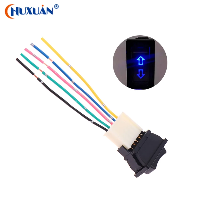 

Универсальный автомобильный переключатель стеклоподъемника, подъемный переключатель, 5-контактный постоянный ток, 12 В, 20 А, синий/красный/зеленый цвет света и жгут проводов