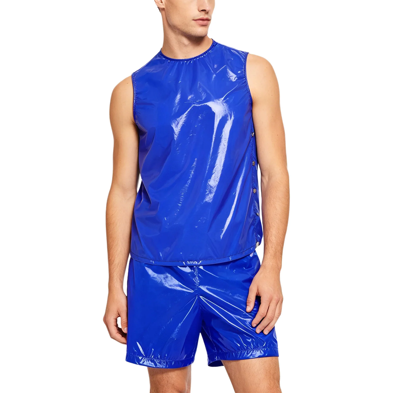 Conjunto de treino masculino à prova d'água, sem mangas, com botões, regata e shorts boxer, para academia, treino, fitness, roupa esportiva, roupa de 