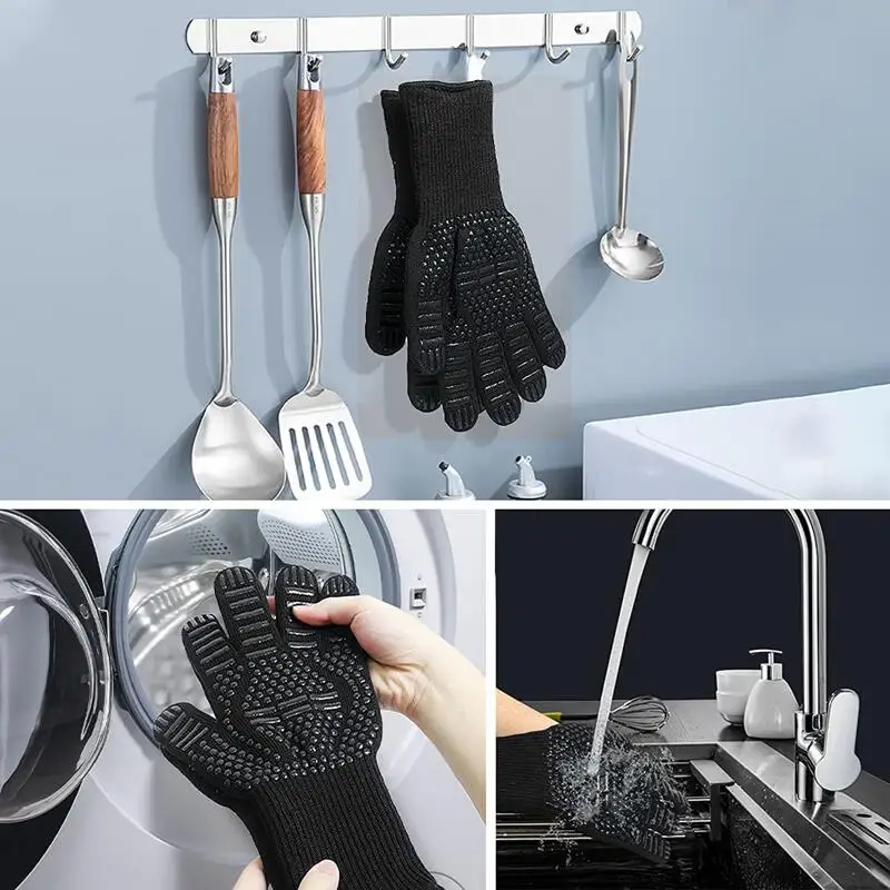 BBQ Gloves 1472℉ Heat Resistant Grilling Gloves Silicone Non-Slip Oven Mitts Kitchen Gloves for Barbecue Grilling Cooking Baking