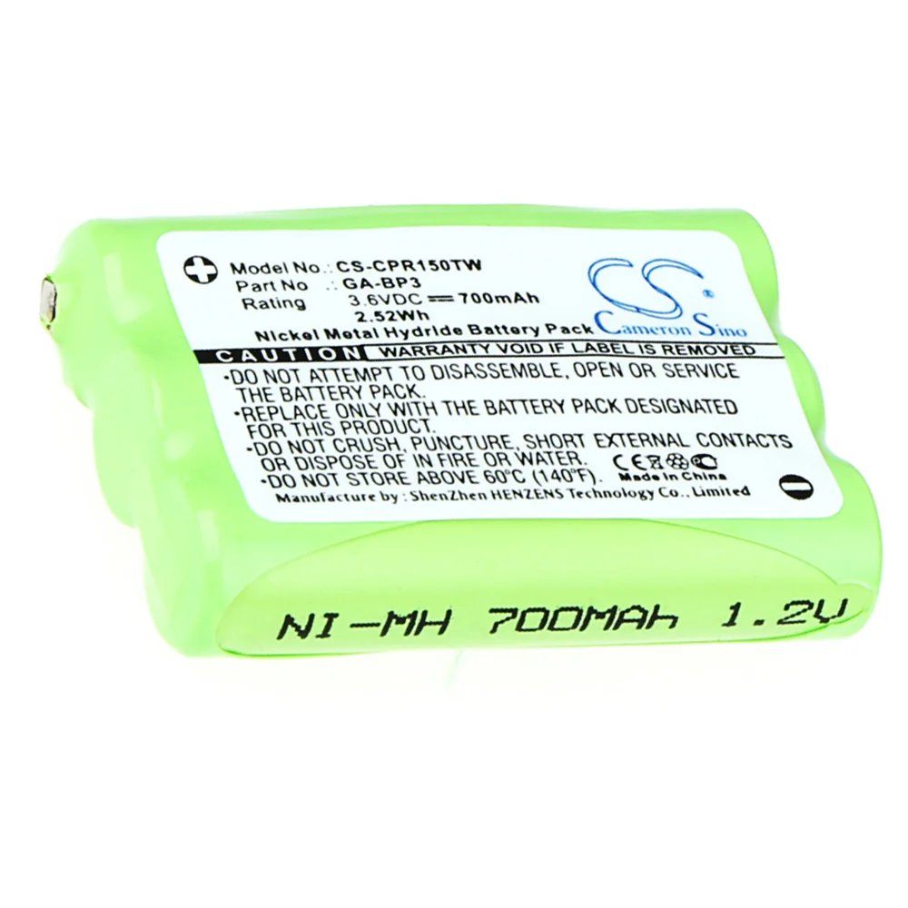 Cameron Sino Two-Way Radio Battery GA-BP3 BT-0947 For Cobra PR145  PR150  PR155 GMRS Doro WT86 Switel WTF8000 Ni-MH 3.60V 700mAh