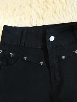 Black Lace-Up Denim Shorts 3 Shorts Women Skinny Creativity Lace-up Popular Streetwear Daily Personality Students Holiday Fashion Sexy American Retro Leisure 3